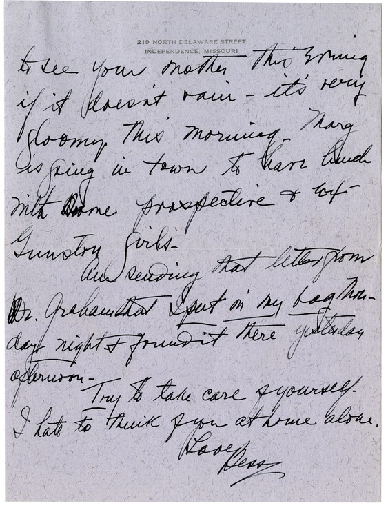 Letter from Bess W. Truman to Harry S. Truman