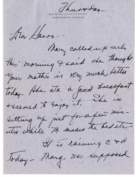 Letter from Bess W. Truman to Harry S. Truman