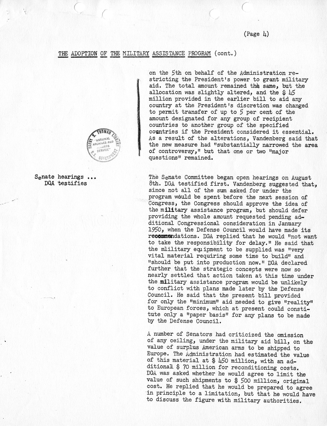 Synopsis A, The Adoption of the Military Assistance Program - July-October, 1949