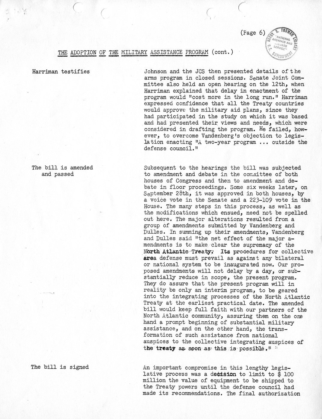 Synopsis A, The Adoption of the Military Assistance Program - July-October, 1949