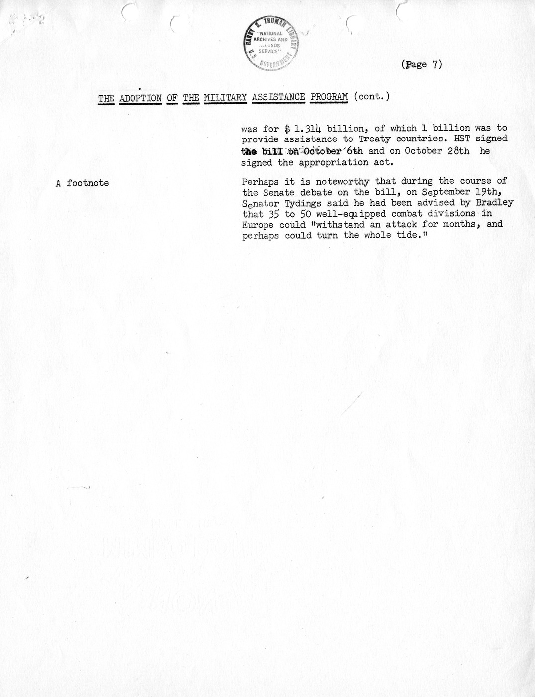 Synopsis A, The Adoption of the Military Assistance Program - July-October, 1949