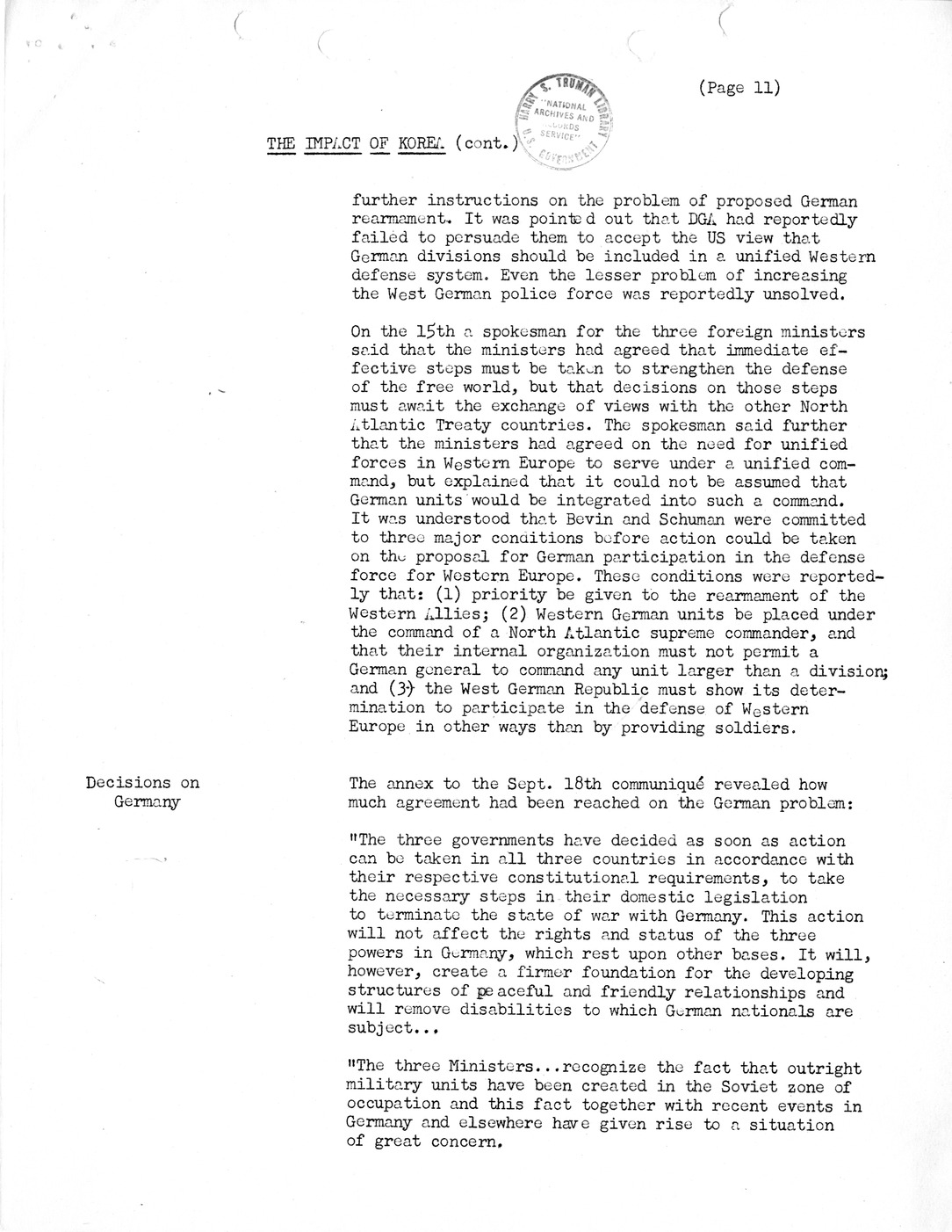 Synopsis F, The Impact of Korea, July-September, 1950