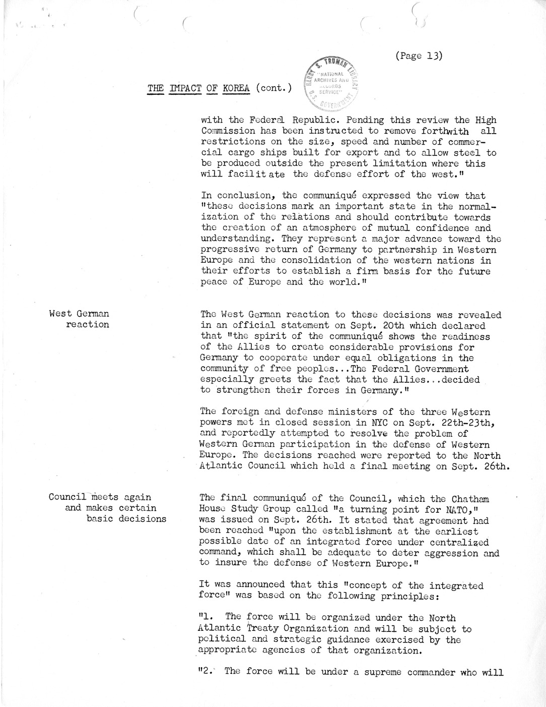 Synopsis F, The Impact of Korea, July-September, 1950