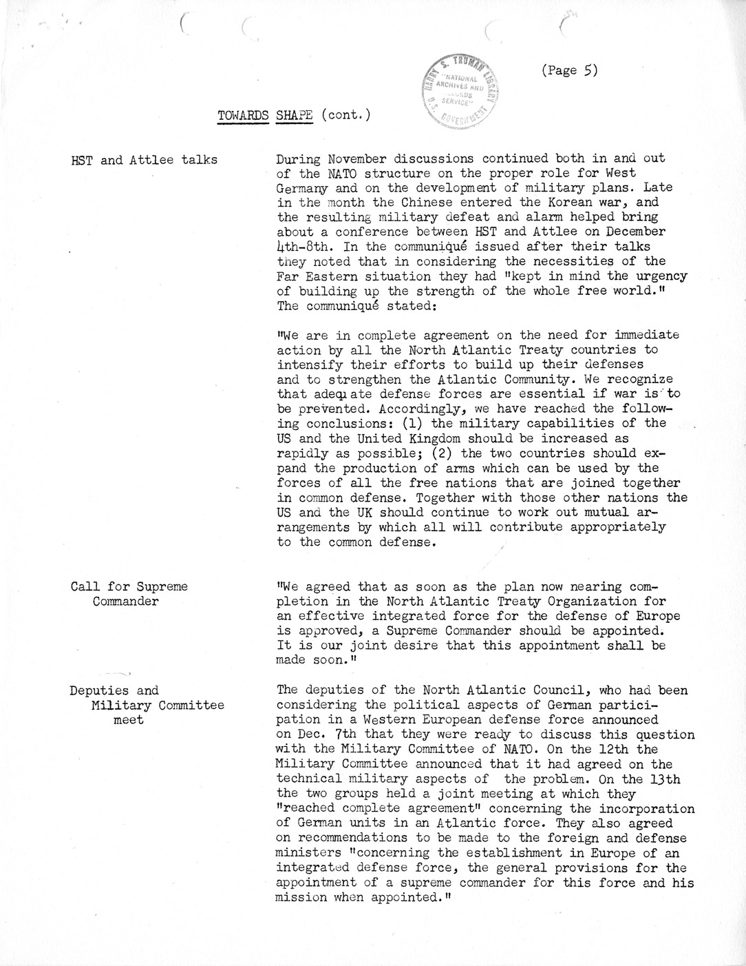 Synopsis G, Towards SHAPE, October-December 1950,