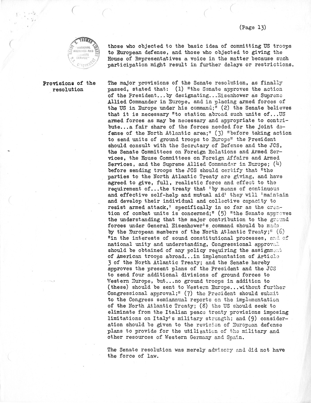 Synopsis H, "The Great Debate" and Troops to Europe, December 1950-April 1951