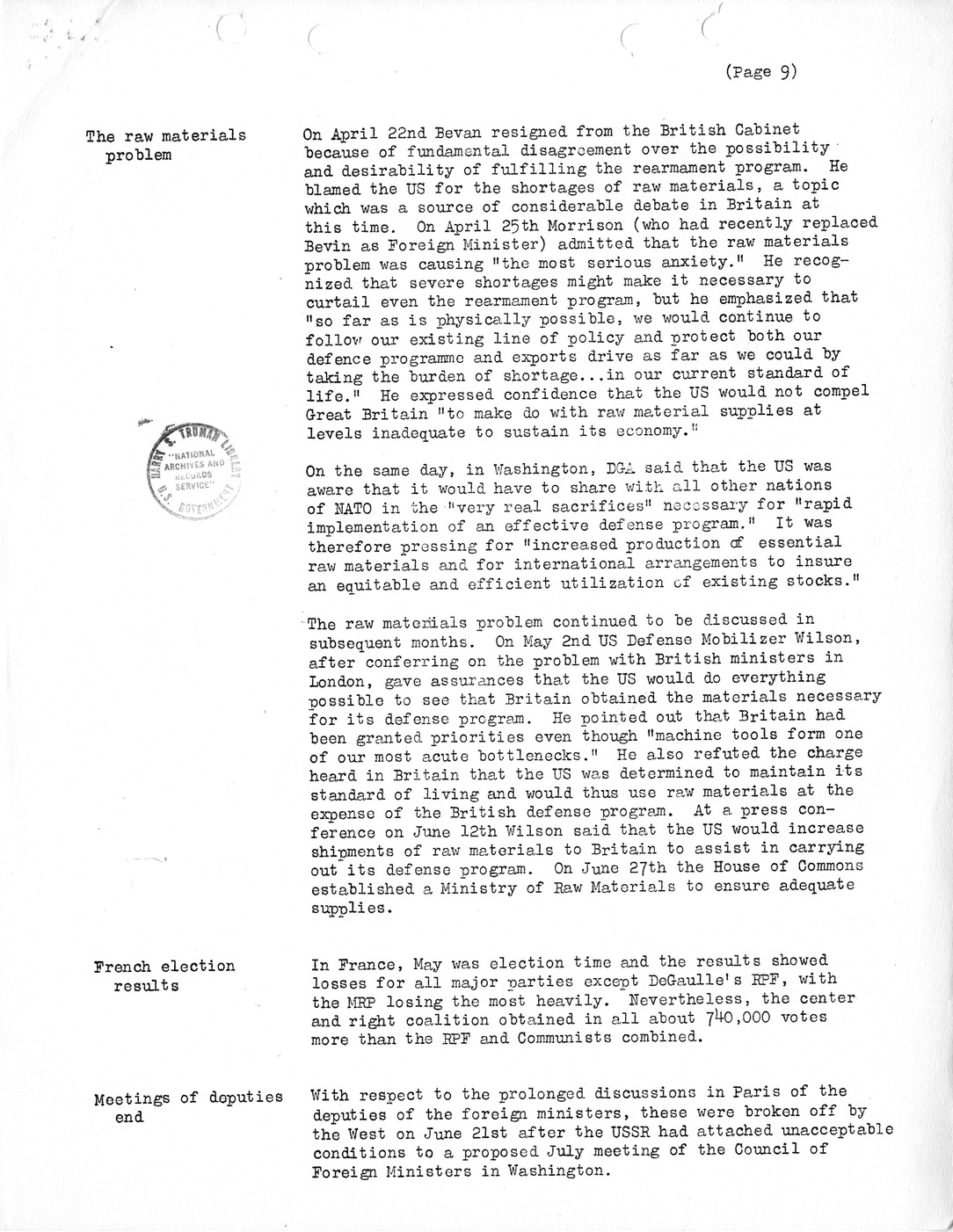 SYNOPSIS I, Miscellaneous Developments in Europe, January-June 1951