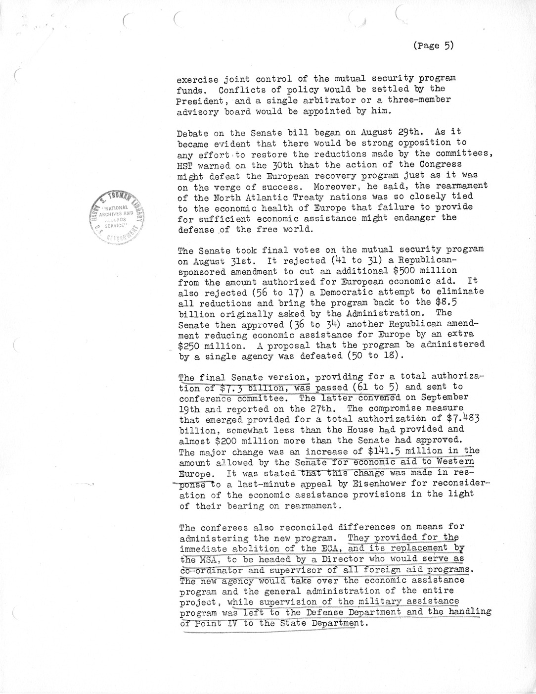 Synopsis J, The Adoption of a United Foreign Aid Program, May-October 1951