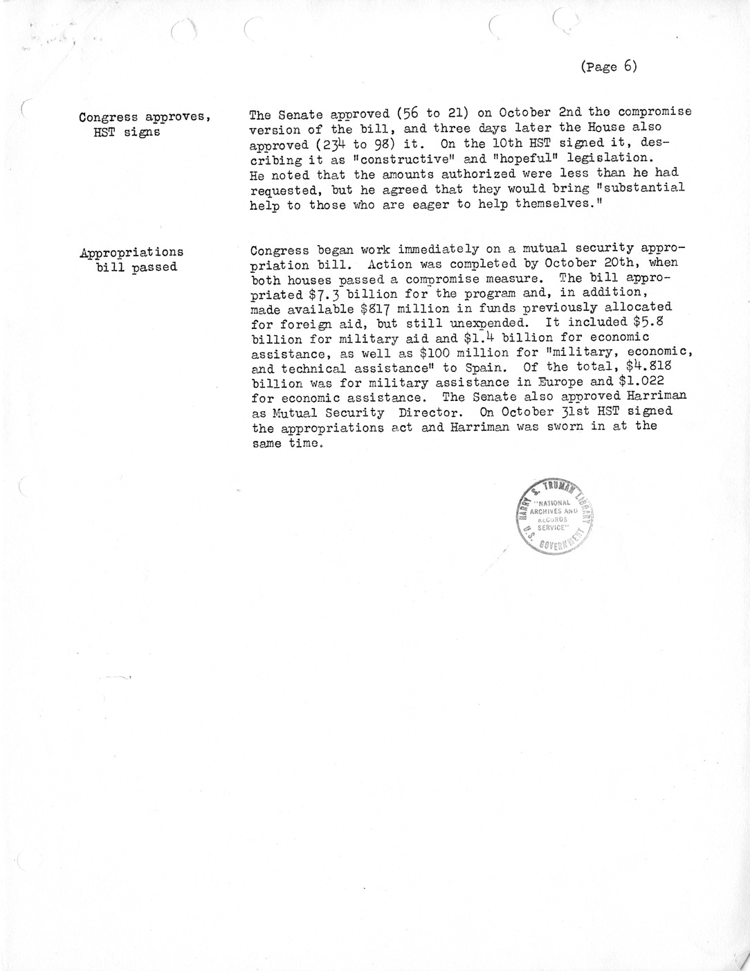 Synopsis J, The Adoption of a United Foreign Aid Program, May-October 1951