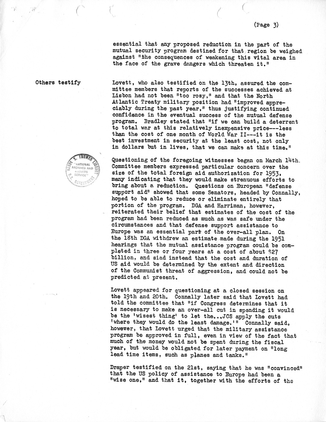 Synopsis M, Developments Subsequent to Lisbon, March-June, 1952