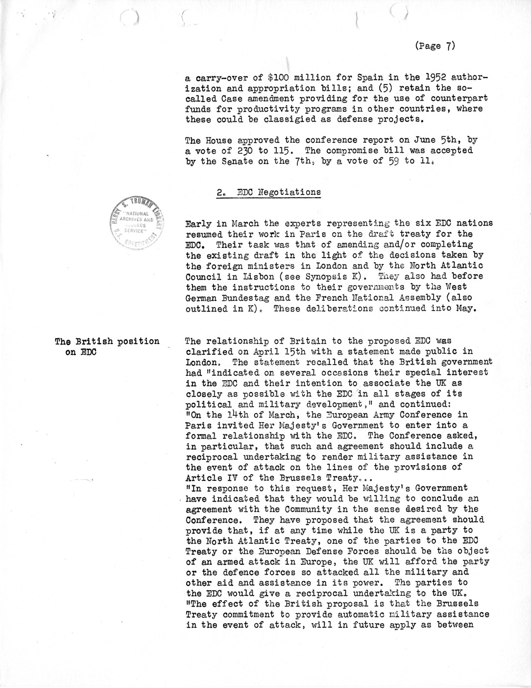 Synopsis M, Developments Subsequent to Lisbon, March-June, 1952