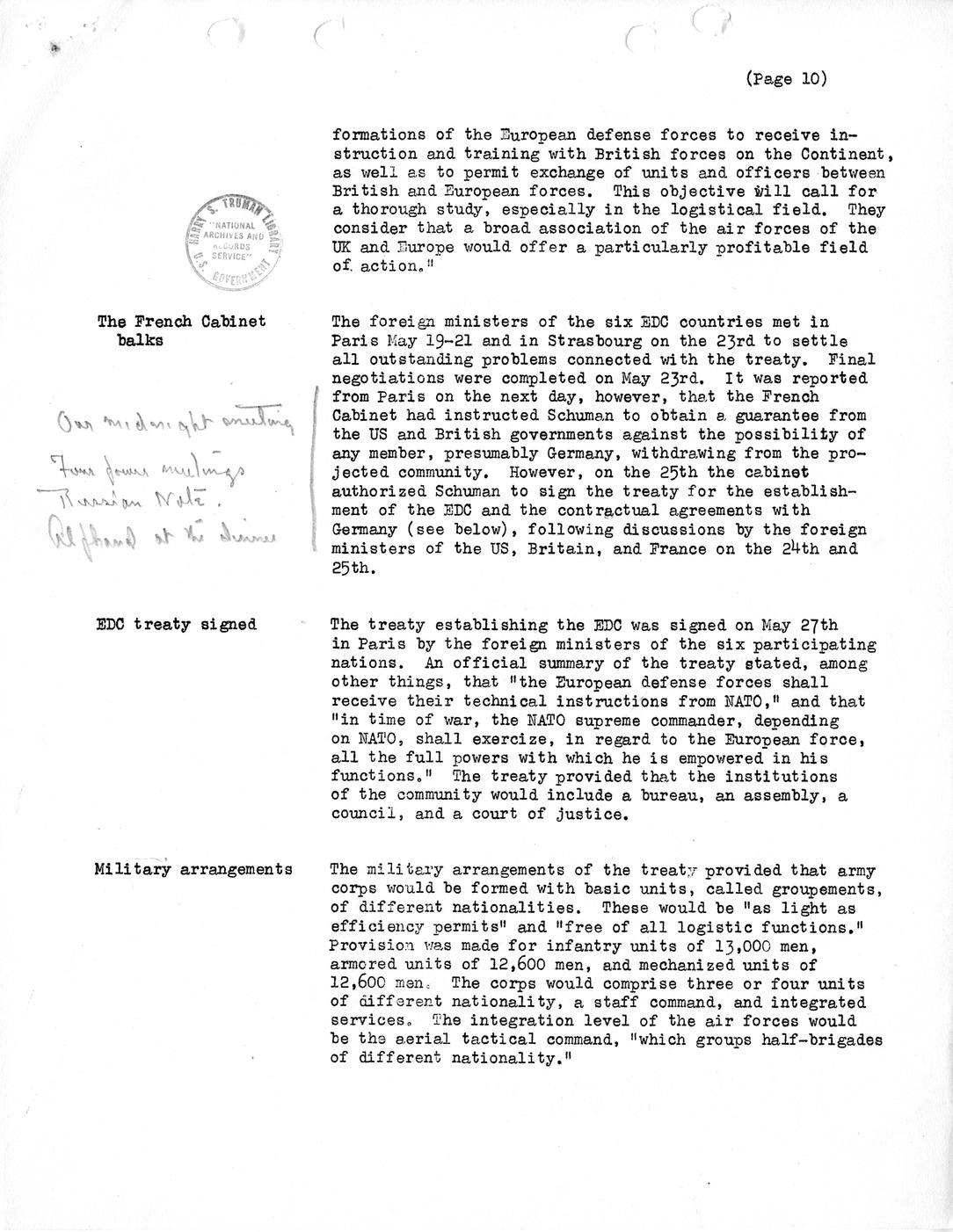 Synopsis M, Developments Subsequent to Lisbon, March-June, 1952