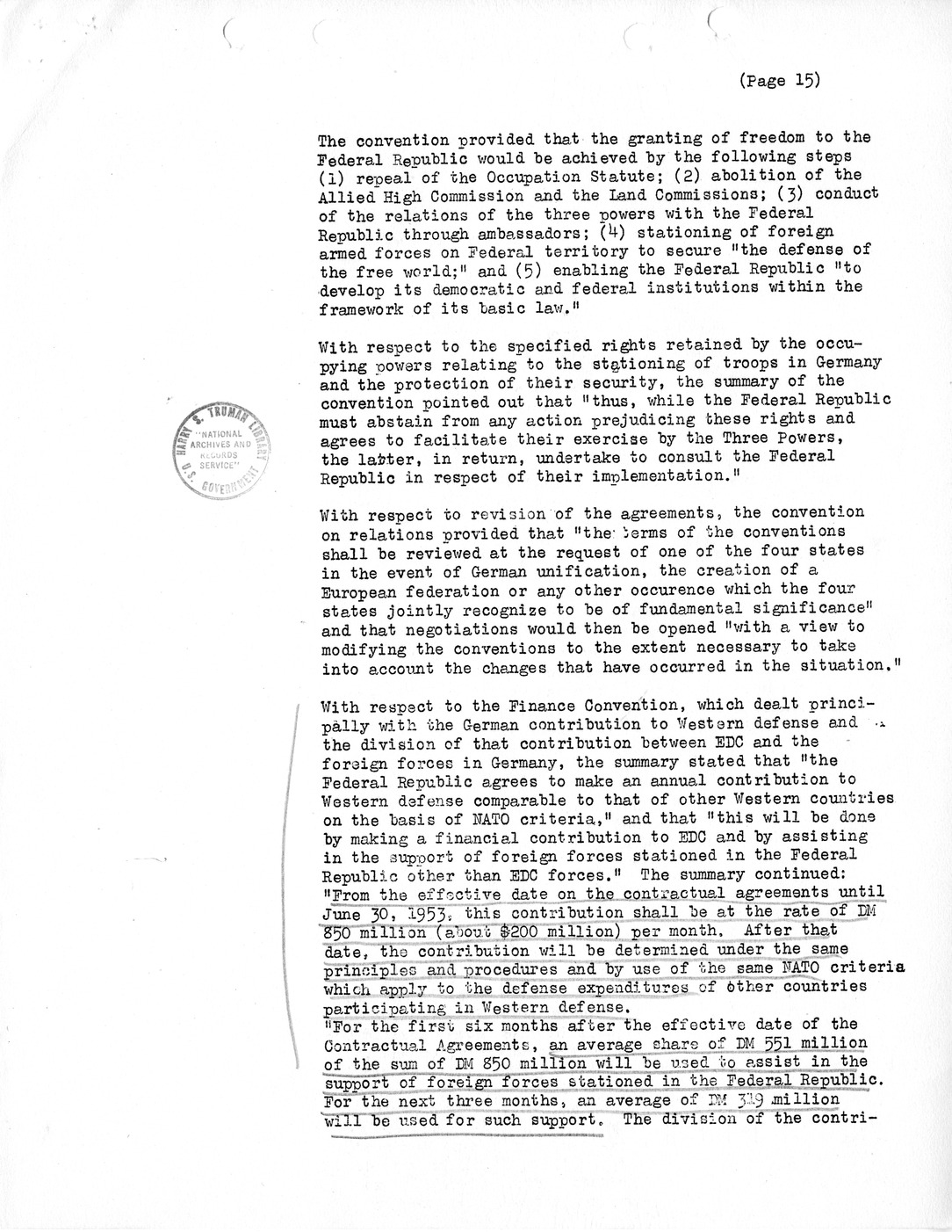 Synopsis M, Developments Subsequent to Lisbon, March-June, 1952