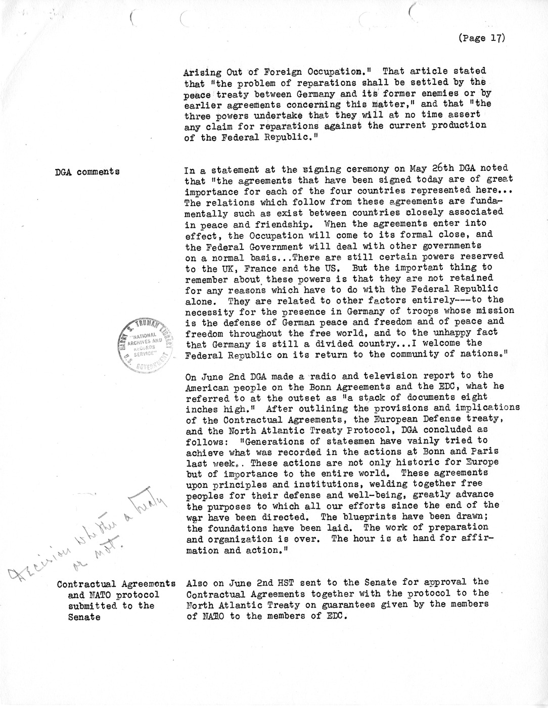 Synopsis M, Developments Subsequent to Lisbon, March-June, 1952