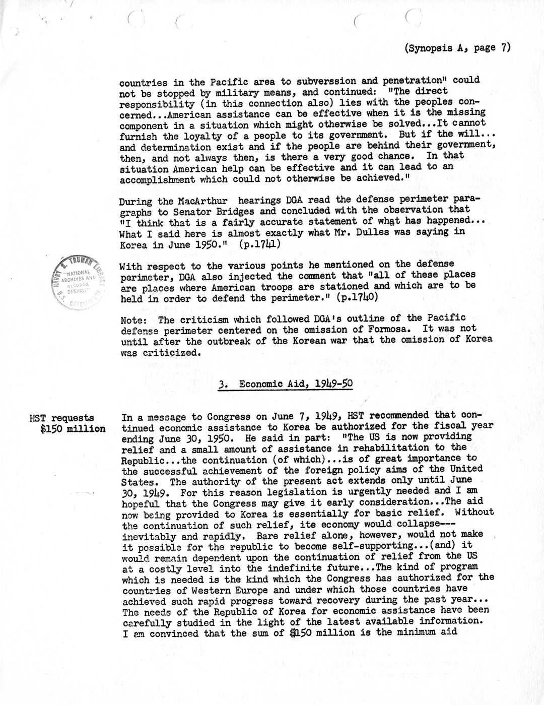 Synopsis A, Korea - Developments Prior to Mid-1950