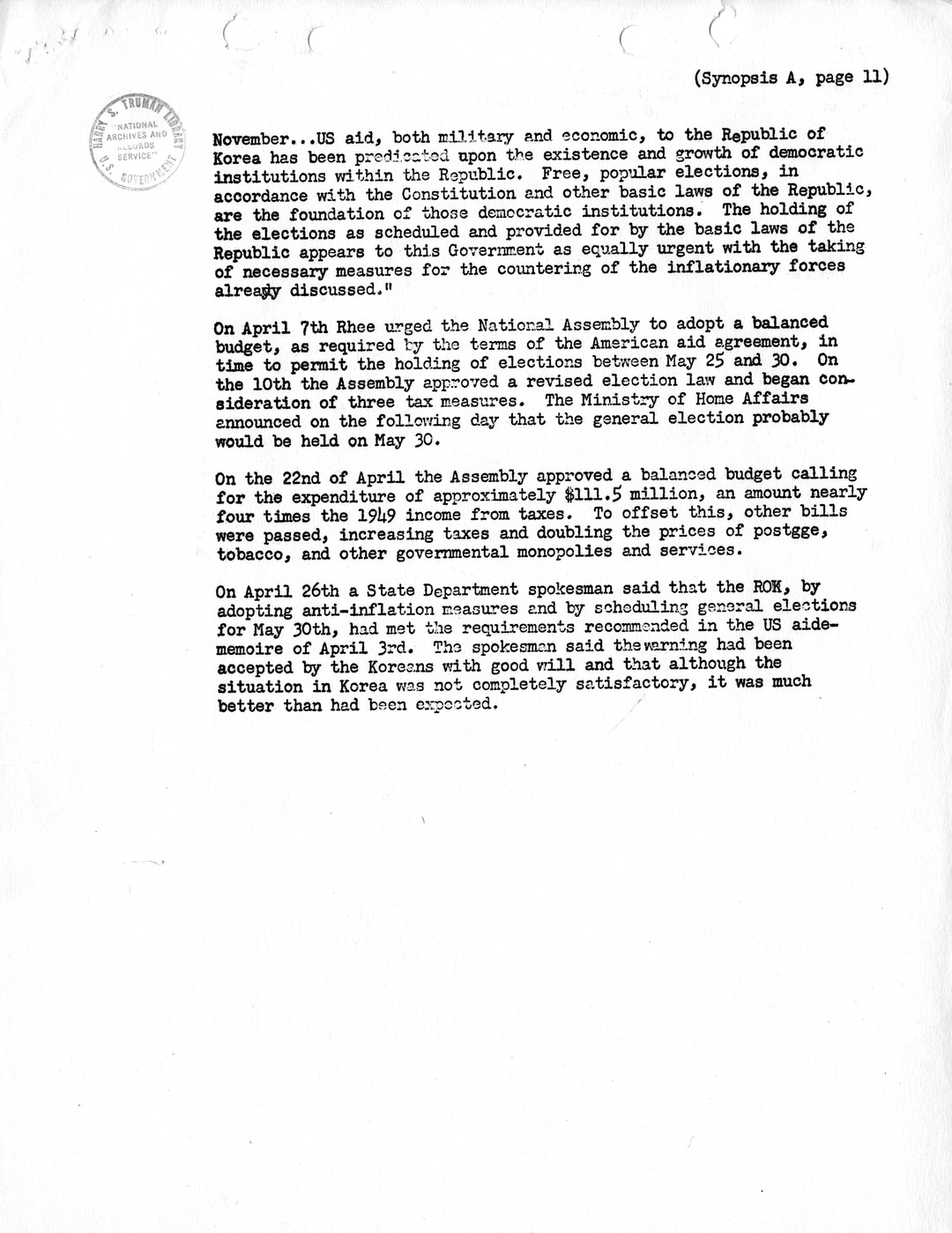 Synopsis A, Korea - Developments Prior to Mid-1950