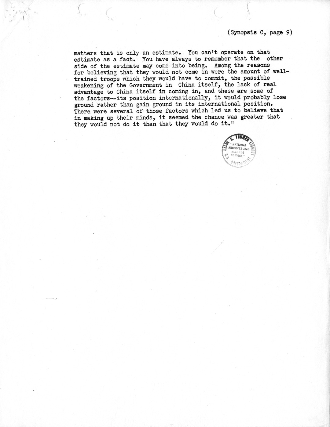 Synopsis C, Korea - Northwards to the Yalu, September-November, 1950