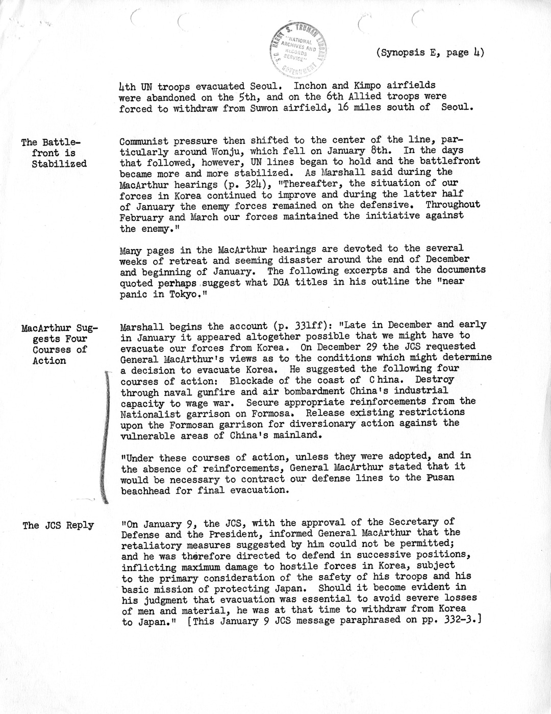 Synopsis E, Korea - Retreat from the Yalu, December 1950-January 1951