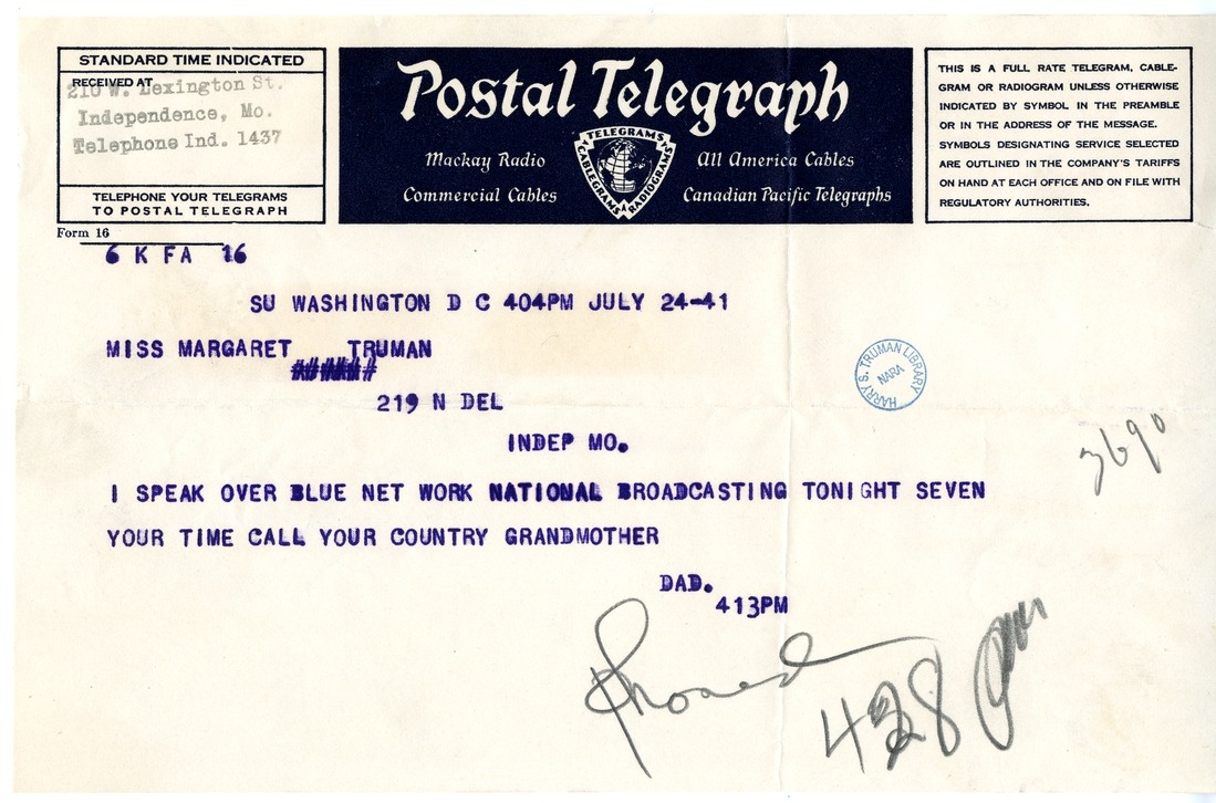 Telegram from Harry S. Truman to Margaret Truman