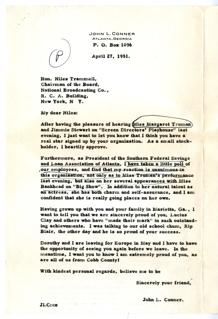 Memorandum from Harry S. Truman to Margaret Truman