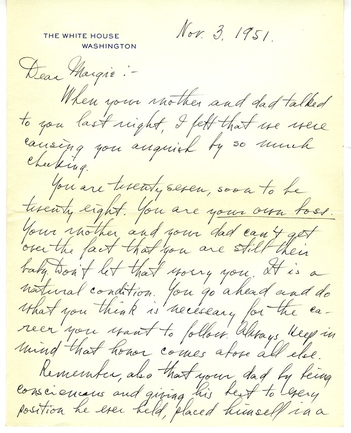 Letter from Harry S. Truman to Margaret Truman