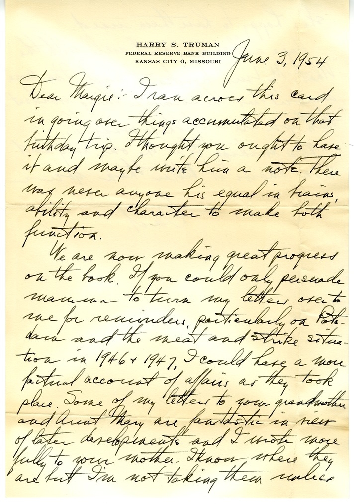 Letter from Harry S. Truman to Margaret Truman