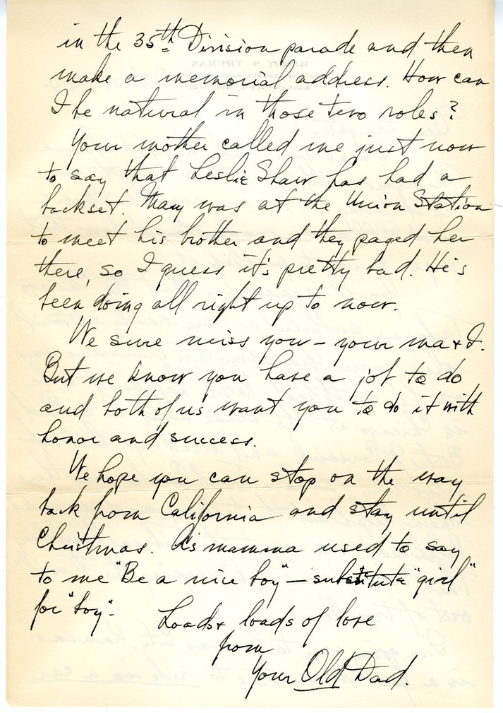 Letter from Harry S. Truman to Margaret Truman