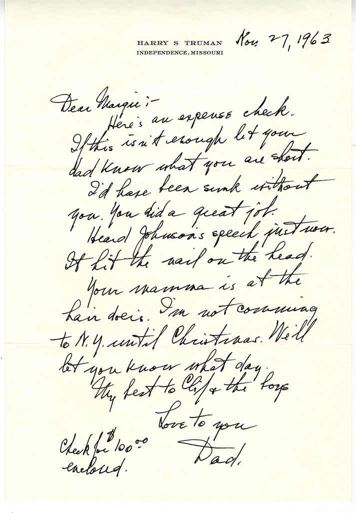 Letter from Harry S. Truman to Margaret Truman