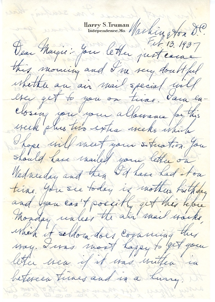 Letter from Harry S. Truman to Margaret Truman