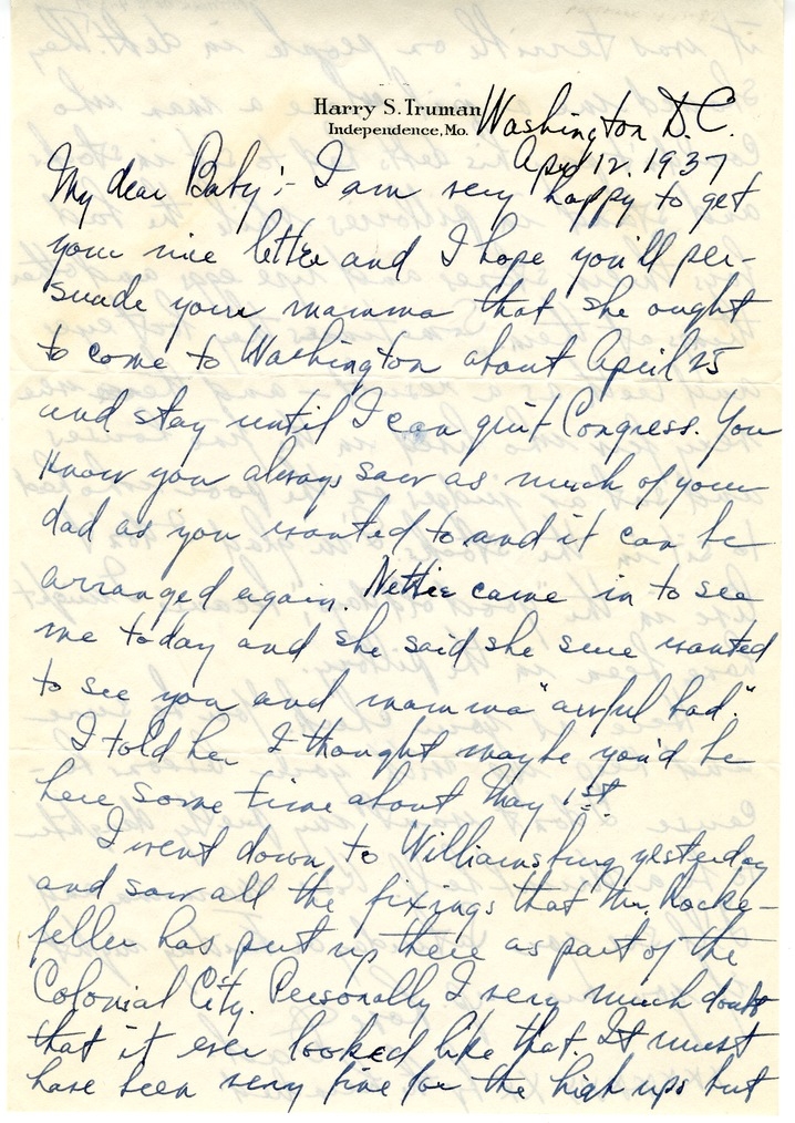 Letter from Harry S. Truman to Margaret Truman