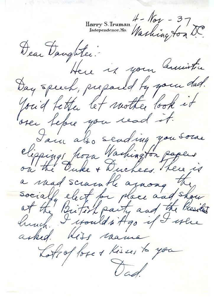 Letter from Harry S. Truman to Margaret Truman