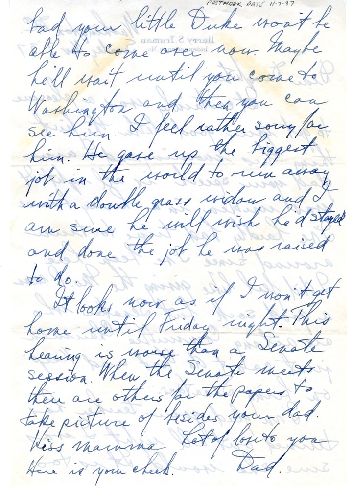 Letter from Harry S. Truman to Margaret Truman