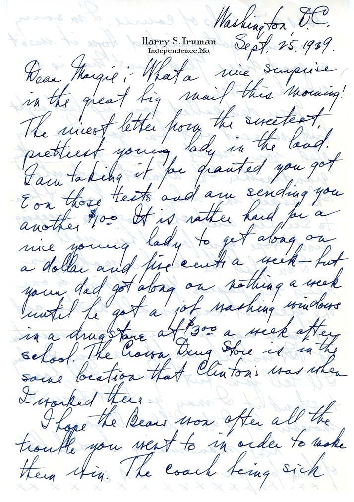 Letter from Harry S. Truman to Margaret Truman