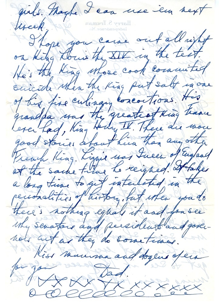 Letter from Harry S. Truman to Margaret Truman