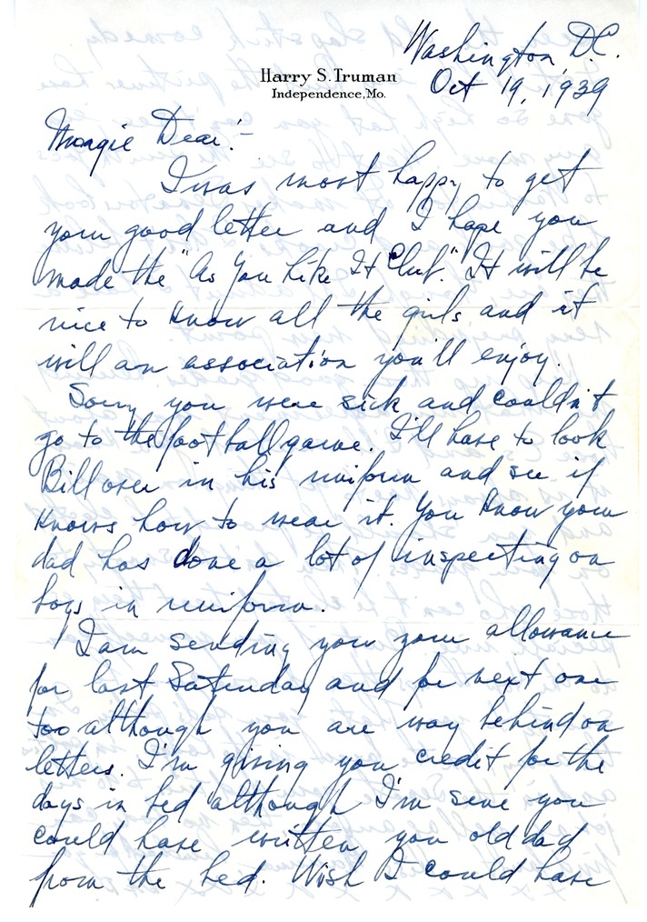 Letter from Harry S. Truman to Margaret Truman