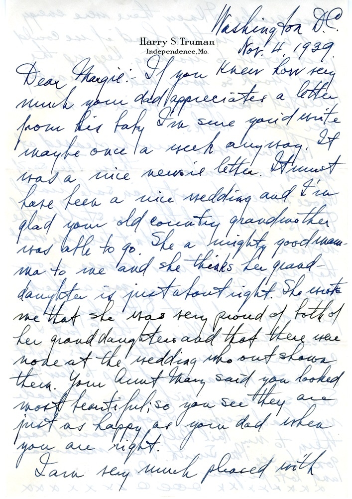 Letter from Harry S. Truman to Margaret Truman