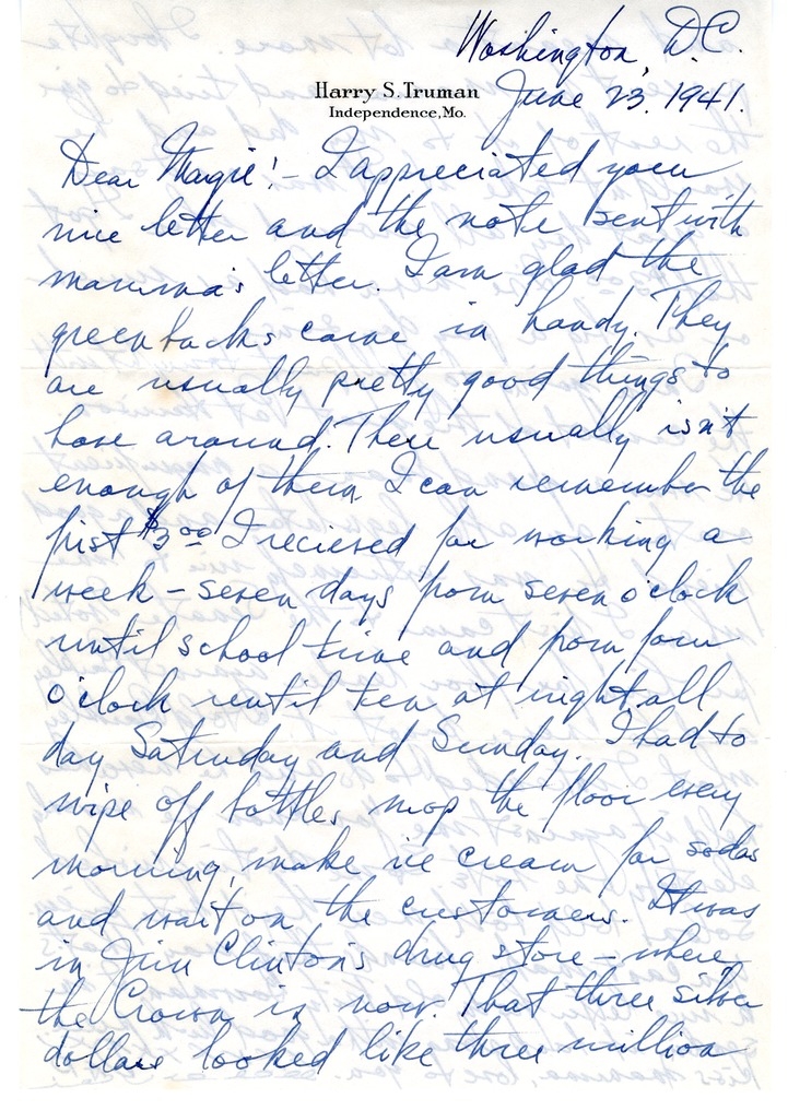 Letter from Harry S. Truman to Margaret Truman