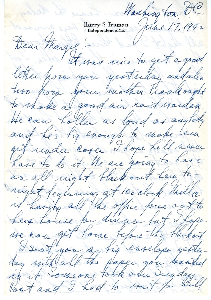 Letter from Harry S. Truman to Margaret Truman