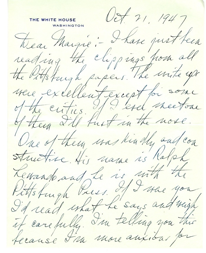 Letter from Harry S. Truman to Margaret Truman