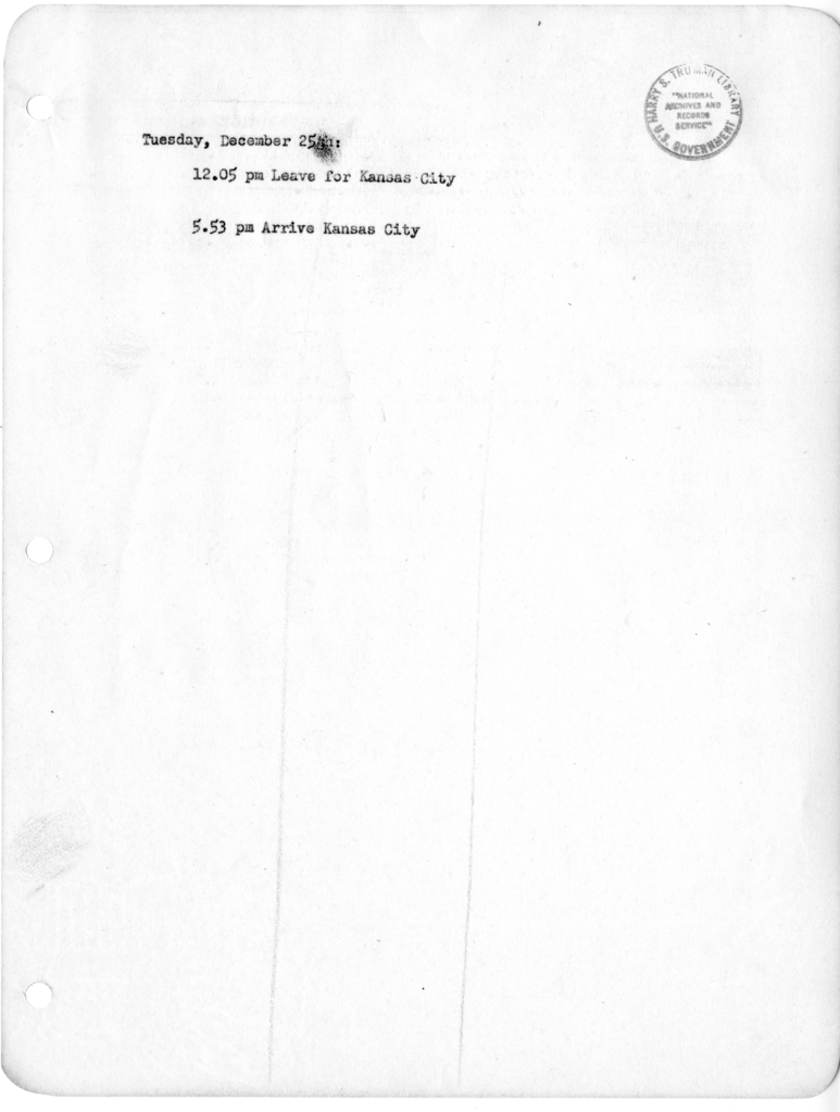 Daily Appointment Sheet for President Harry S. Truman