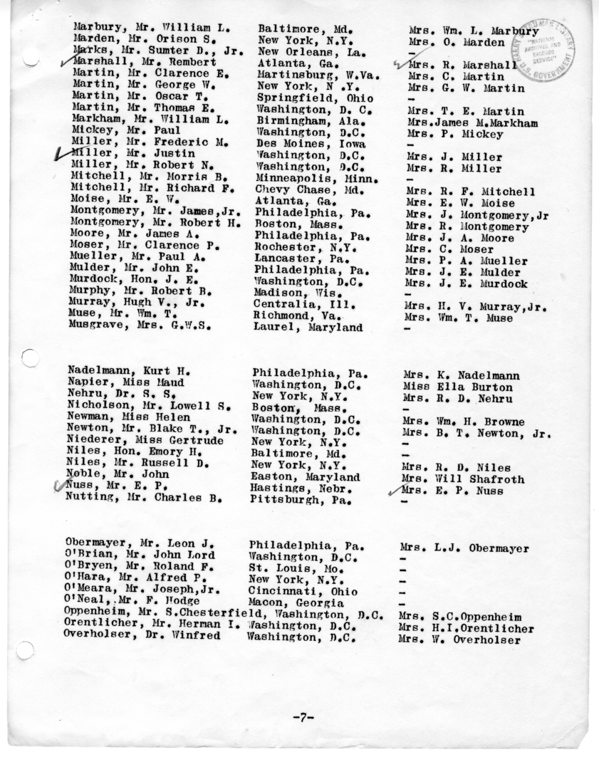 Daily Appointment Sheet for President Harry S. Truman