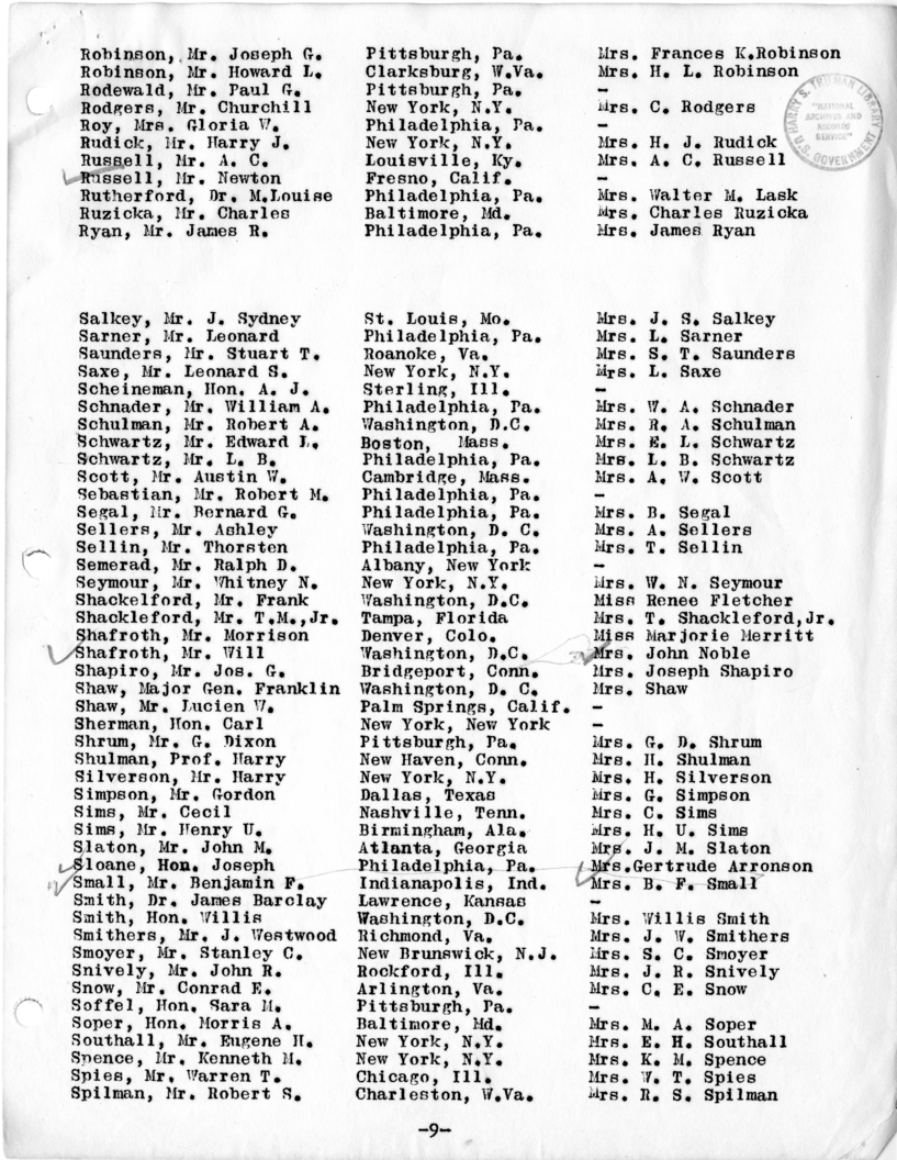 Daily Appointment Sheet for President Harry S. Truman