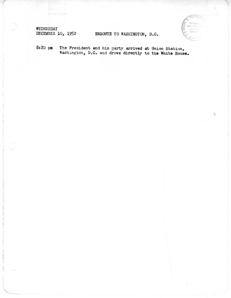 Daily Appointment Sheet for President Harry S. Truman