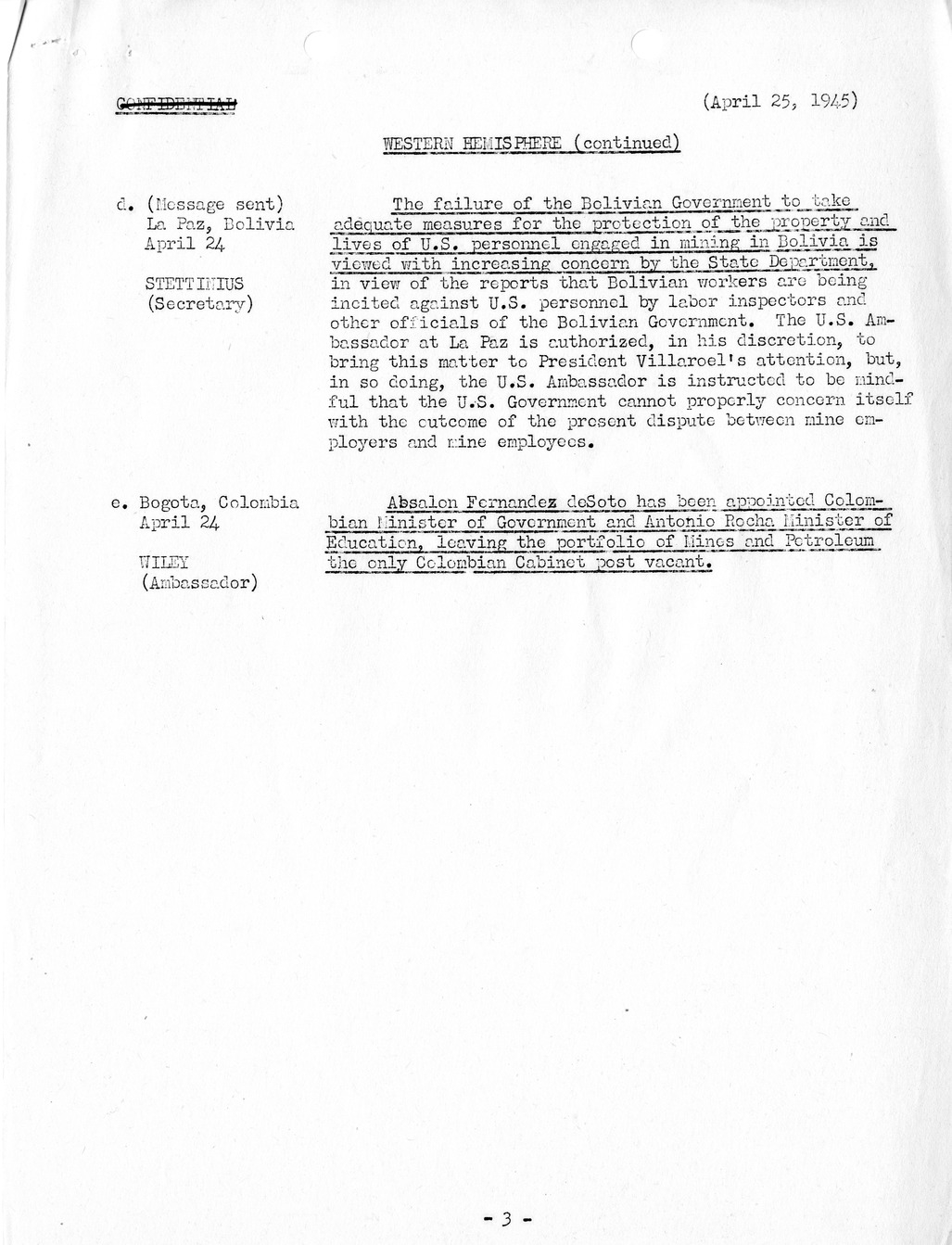 Brief of Telegrams of the Department of State Prepared by Division of Naval Intelligence