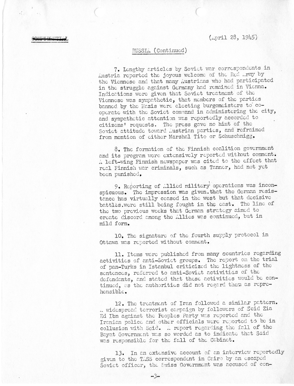 Brief of Telegrams of the Department of State Prepared by Division of Naval Intelligence