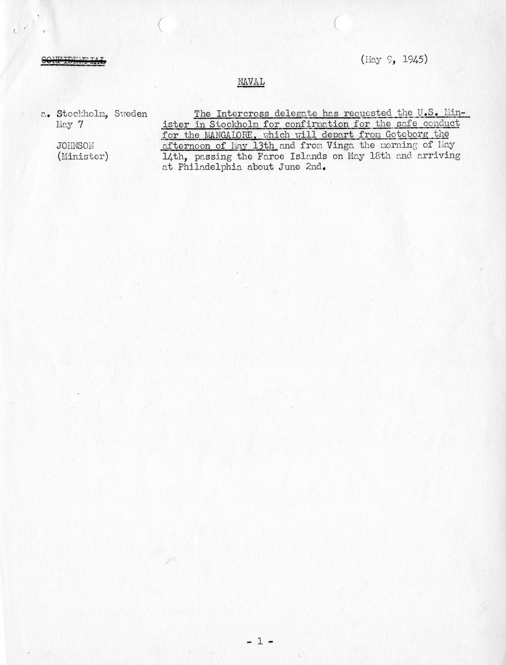 Brief of Telegrams of the Department of State Prepared by Division of Naval Intelligence