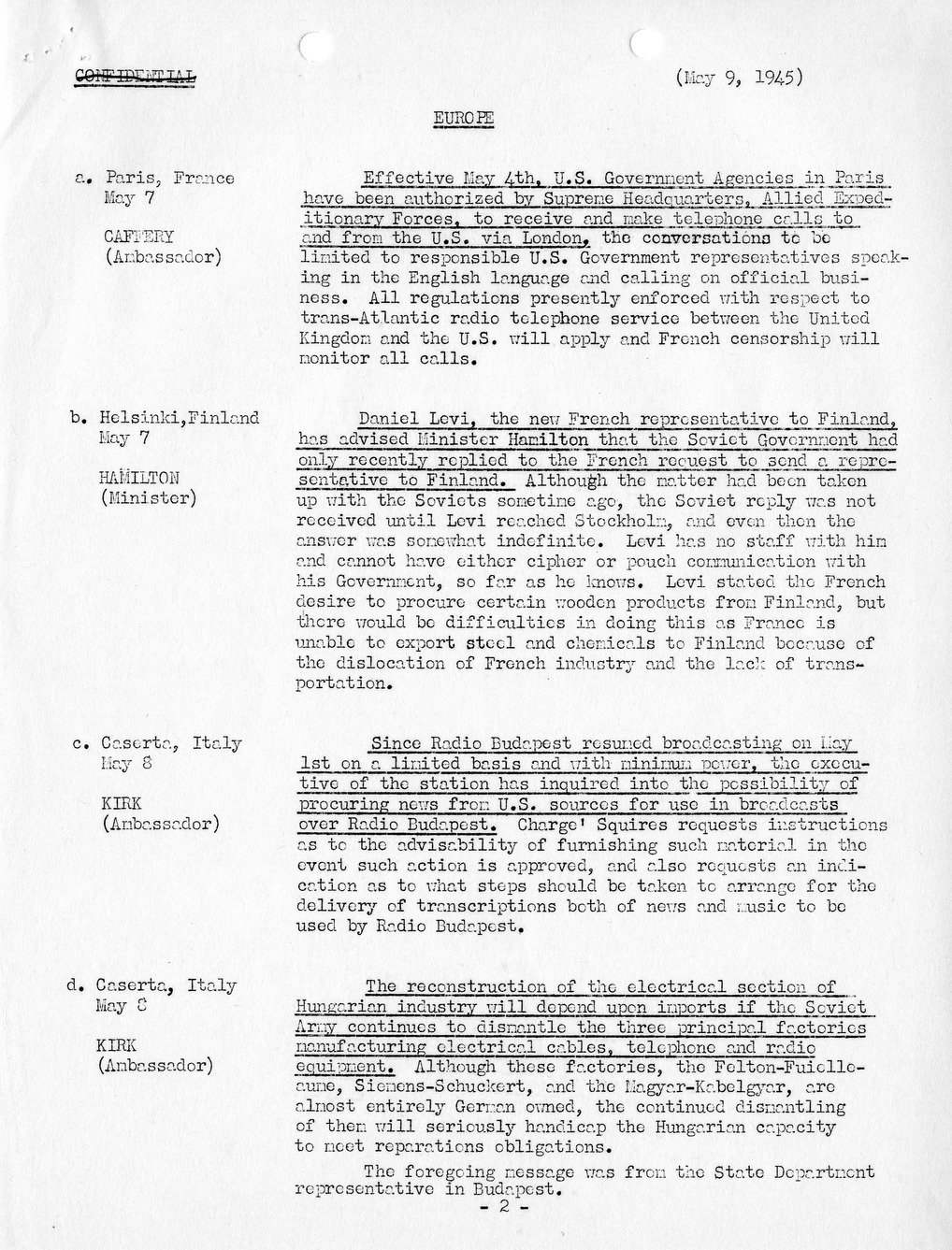 Brief of Telegrams of the Department of State Prepared by Division of Naval Intelligence