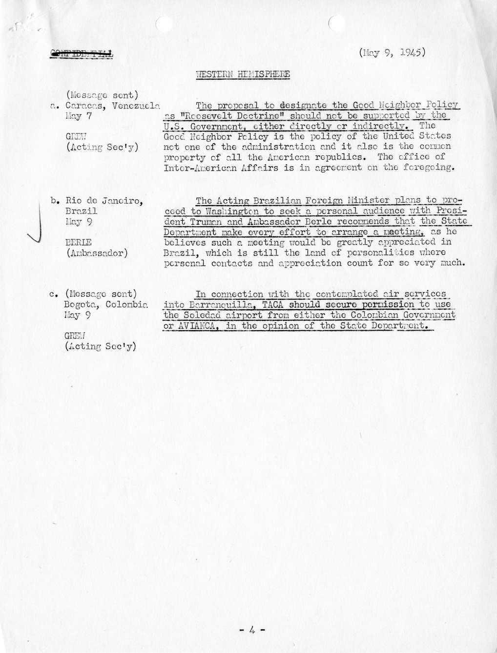 Brief of Telegrams of the Department of State Prepared by Division of Naval Intelligence