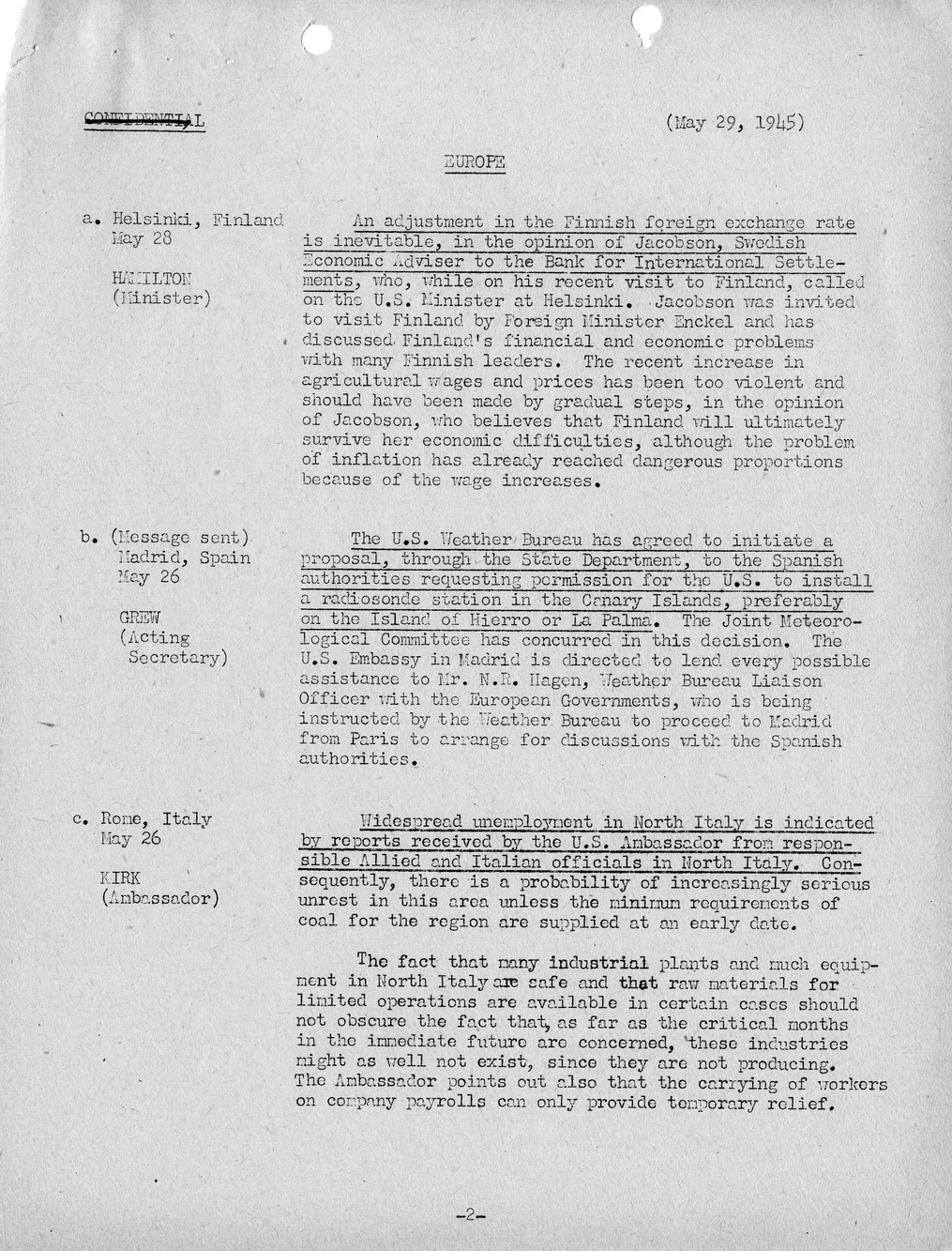 Brief of Telegrams of the Department of State Prepared by Division of Naval Intelligence