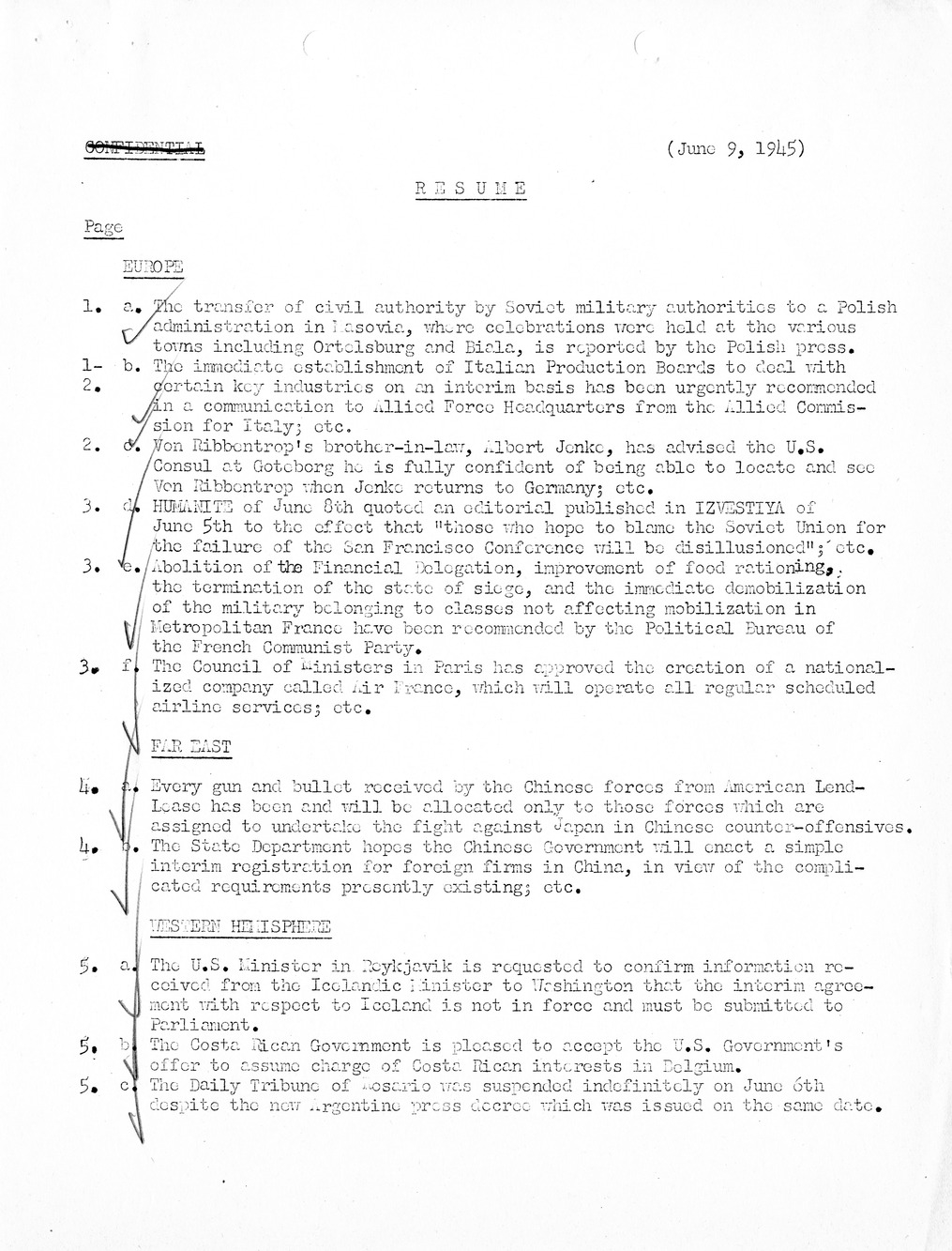 Brief of Telegrams of the Department of State Prepared by Division of Naval Intelligence