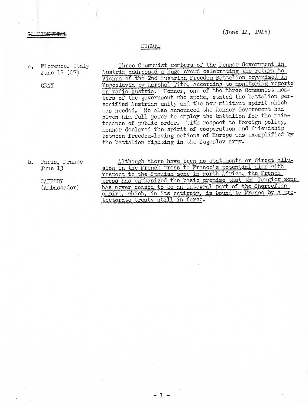 Brief of Telegrams of the Department of State Prepared by Division of Naval Intelligence